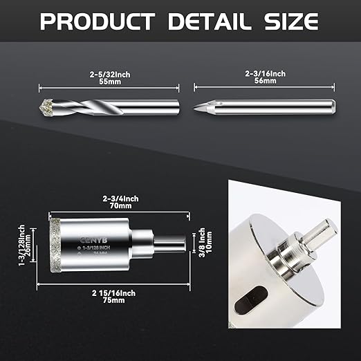 1-3/128inch | 26mm Diamond Hole Saw with Center Drill bit and Diamond-Coated Center Drill bit for Ceramic Glass Marble Fiberglass Granite and Porcelain Tiles by CENYB