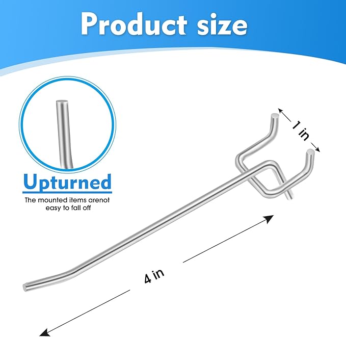 50 Pack 4 Inch Pegboard Hooks, L Shape Metal Hooks Kit for 1/4" and 1/8" Pegboard, Utility Hooks Suit for Organizing Storage Tools, Garage, Kitchen, Office, Tools