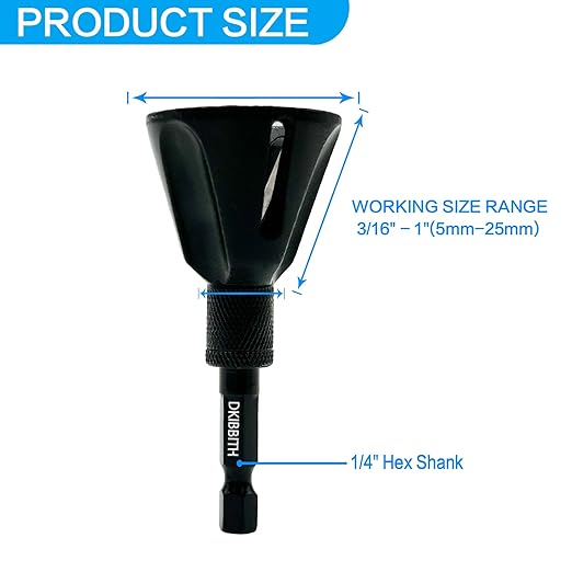 DKIBBITH Carbide Deburring Tool, Chamfer External Edges of Threaded Rod Bolt Pipe, Remove Burrs for Copper Metal 3D Printing Resin PVC Parts, Burr Removal for 3/16"-1" Diameter (5-25mm), Hex Shank