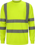 High Visibility Class 3 T Shits, Hi vis Safety Shirts with Reflective Strips and Pocket, Long Sleeve Quick Dry Mesh Construction Work Shirt for Men/Women Lime.6XL