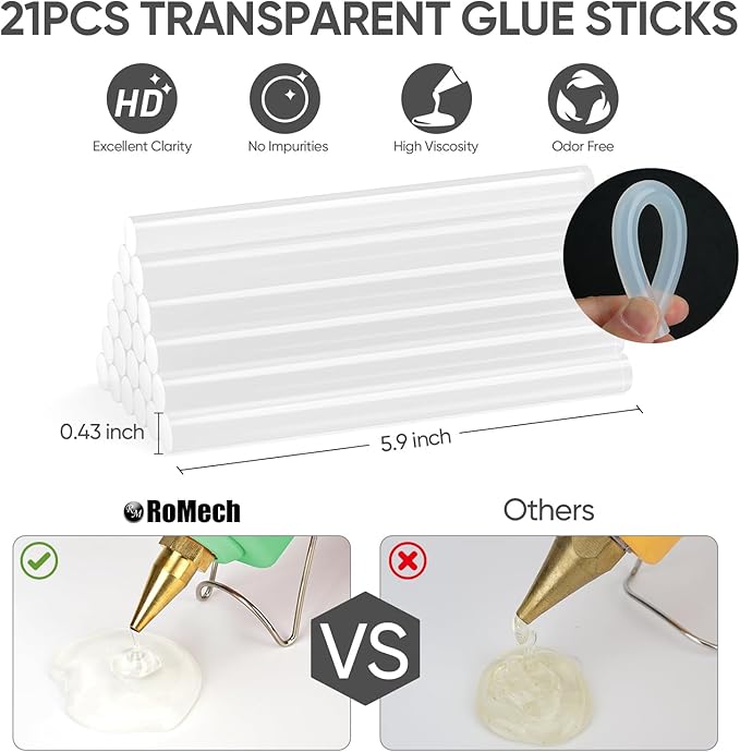 ROMECH Full Size Hot Glue Gun with 60/100W Dual Power and 21 Hot Glue Sticks (7/16"), Fast Preheating Heavy Duty Industrial Gluegun with Storage Case for Crafting, DIY and Repairs (Light Green)