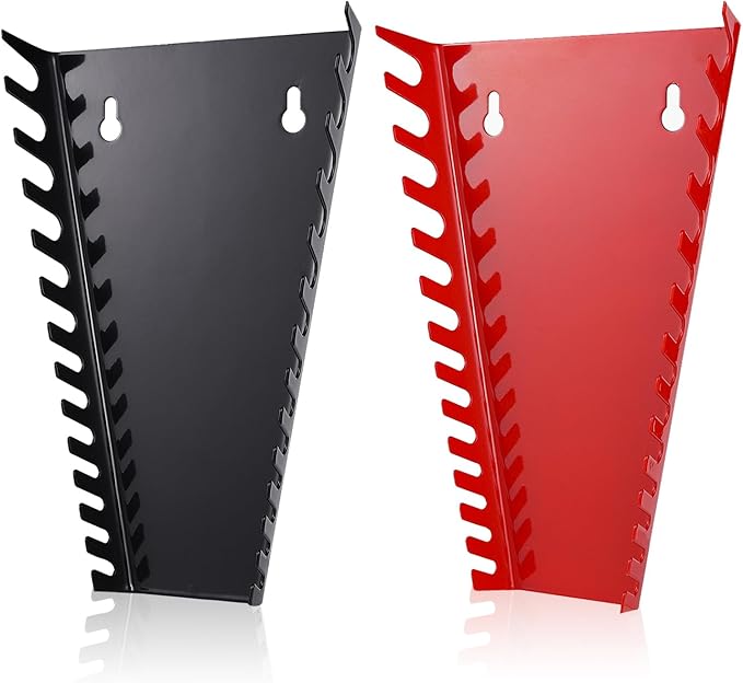 ALOANES 26-Slot Metal Wrench Organizer, Heavy Duty Hanging Wrench Organizer Tray for Tool Box&Wall, Fit SAE & Metric Wrench Storage, 2 Pack Wrench Holders (Red&Black)