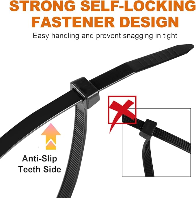 Zip Ties, RAZCC 1200pcs Black Cable Zip Ties 8 Inch, Heavy Duty Plastic Wire Ties with 70lb Tensile Strength, Self-Locking Black Nylon Tie Wraps for Indoor and Outdoor