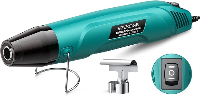 SEEKONE 350W Mini Heat Gun, Dual-Temp Model 500℉ & 842℉（260℃ & 450℃）Fast Heat Hot Air Gun with Overheat Protection and Reflector Nozzle for Heat Shrinking Tubes, Shaping, PVC Tubing（4.9FT）