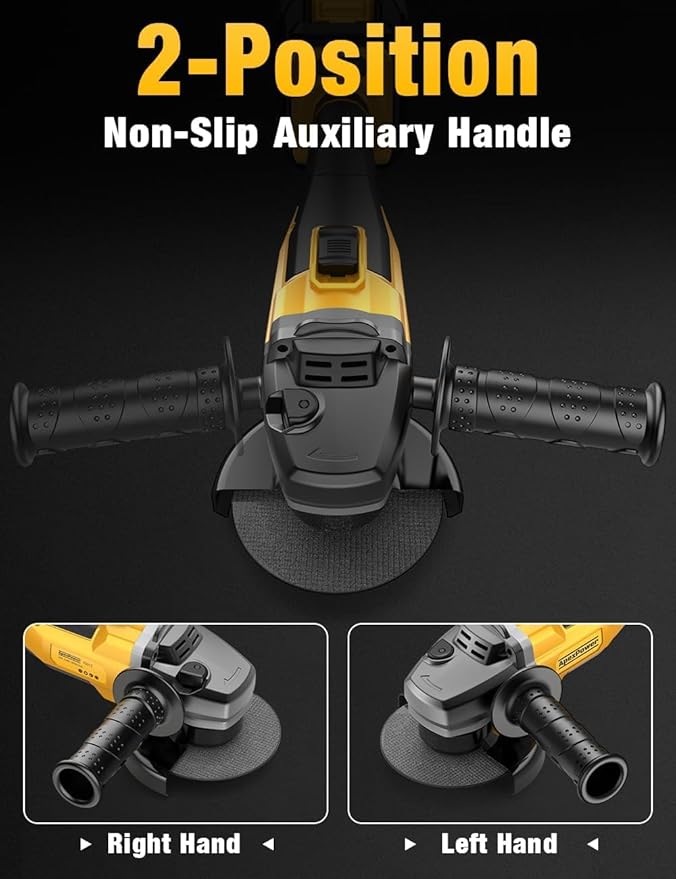 Brushless Angle Grinder, for DEWALT 20V Battery, 4-1/2" Cordless Small Angle Grinder with Auxiliary Handle, 10 Sandpapers, 2 Cutting & 2 Grinding Wheels, Pin Wrench, Lock-on Slide Switch for Polishing