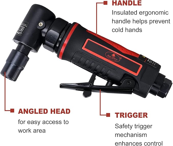 AEROPRO TOOLS 1/4-Inch Angle Pistol Grip Air Angle Die Grinder AP17315 with 1/4 collect, 20000 RPM