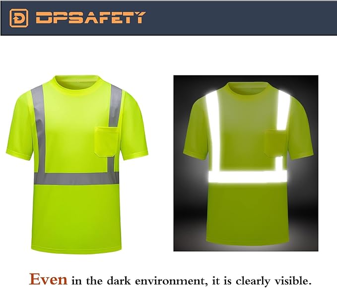 High Visibility Shirts Quick Dry Safety T Shirts with Reflective Strips and Pocket Short Sleeve Mesh Hi Vis Construction Work Class 2 Shirt for Men/Women Lime,6XL