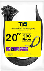 Black Zip Ties 500 Pcs,TDEBSSY 4.8mm Wide 20in Long 70lb Heavy Duty Cable Ties Self Locking Nylon Zip Ties UV Resistant Strong Wire Ties with 32 kg Tensile Strength (20in/70lbs)