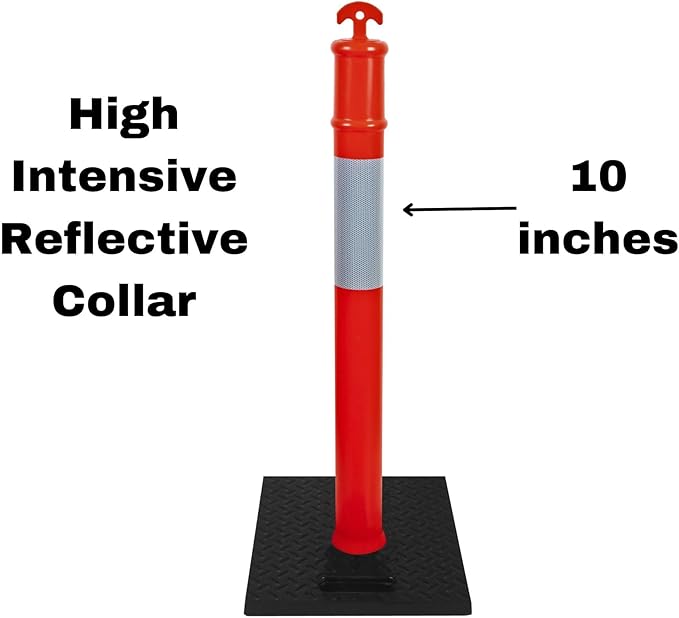 (12 Pack) CJ Safety 44" Tall Delineator Post Barrier Cones Black Heavy Duty Rubber Base, Reflective Band for Driveway, Parking Cones, Construction Safety Cones (Set of 12 Orange Traffic cones)