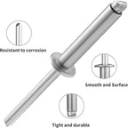 60pcs 1/4" x1" Aluminum Blind Rivets, 6.3 x 25mm Pop Rivets,Rivets for Metal,Silver