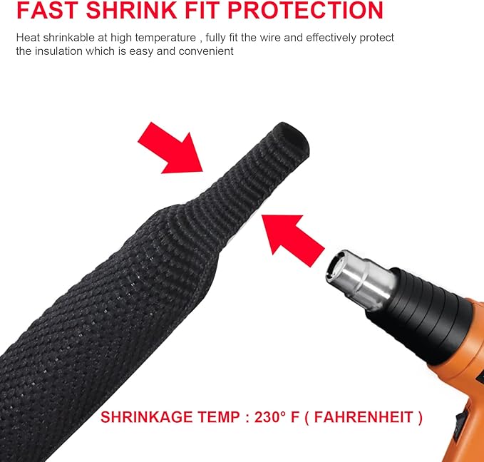 Heat Shrinkable Braided Sleeving 2:1 Ratio- Abrasion Protection Flexibility Wiring Harness Cable Sheath (1" ID, 12ft)