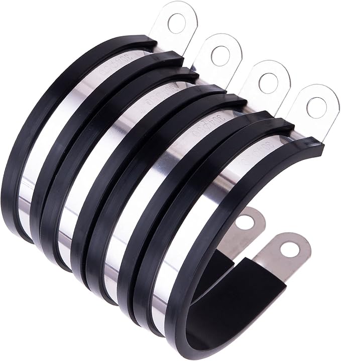 HOLYBEAR 2 Inch Stainless Steel Cable Clamp, Rubber Insulated Metal Conduit Wire Holder Strap Clips for Pipe, Tube, Hose Bracket (50mm, 12pcs)