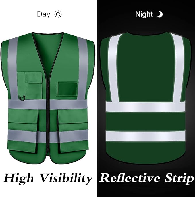 BeautyWill Custom Safety Vest Customized Logo Class 2 High Visibility Reflective Vest with Pockets Construction workwear