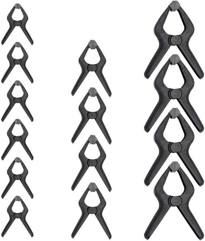 Amazon Basics 14-Piece Nylon Spring Clamp Set, 6 Pack of 3-3/8-inch, 4 Pack of 4-1/2-inch, 4 Pack of 6-1/2-inch, Black/Grey