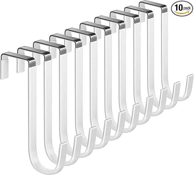 Over The Door Metal Hooks with Plastic Coating 5.5" Fit 0.5" to 1 3/8" Door 10 Pcs Heavy Duty Single Towel Robe Rack Wreath Bathroom Shower Hanger Shoe Organizer Ironing Board Short White