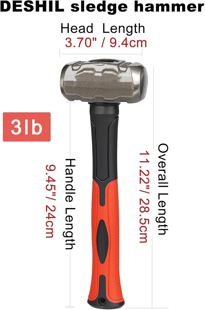 2lb Sledge Hammer - Heavy Duty Forged Steel Construction with Fiberglass Handle, Perfect for Demolition, Construction, and Driving Stakes