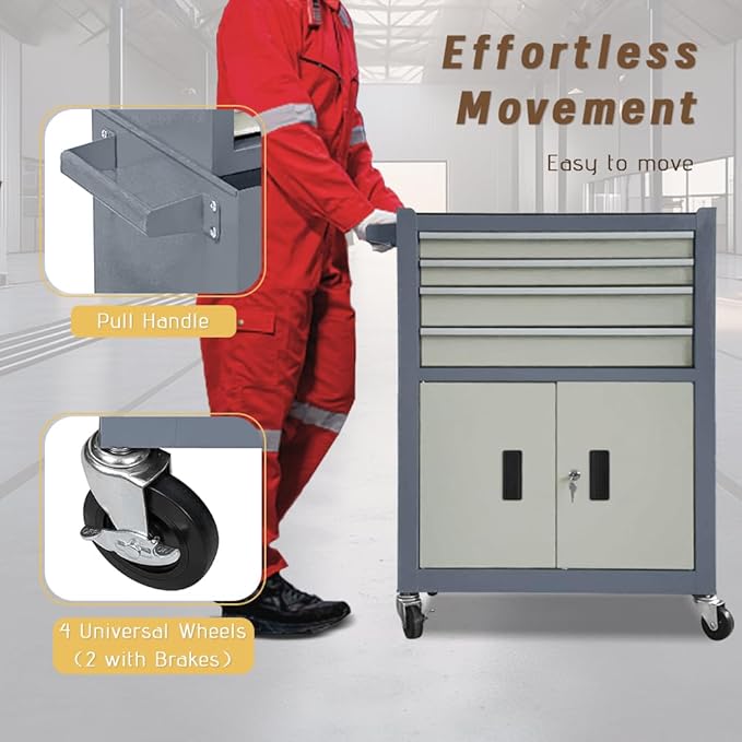 13-Drawer Double Doors Handle Rolling Tool Chest, 2 in 1 Detachable Rolling Tool Chests, Large Tool Boxes with lock, Metal Standing Tool Cabinet for Garage Workshop(Gray)