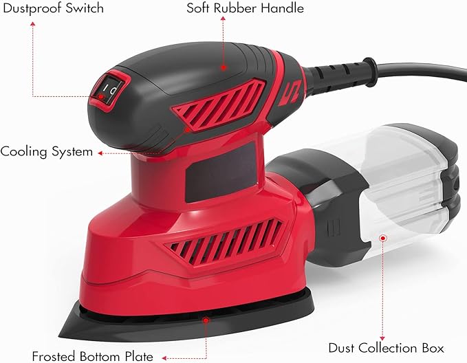 Hand Sanders for Wood, 14,000 RPM Compact Electric Sander Tool with 20 Pcs Sandpapers and Upraged Dust Box, Electric Sanders for Wood, Detail Sander for Sanding, Polishing, Removing Paint in Home