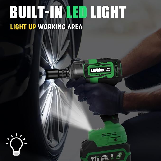 Cordless Impact Wrench, 400Ft-lbs (540N.m) Max Torque, 1/2 Impact Gun w/Brushless Motor, 21V 4.0 Ah Battery, Fast Charger, 4 Sockets, Socket Adapter, Nut Bits and Tool Bag