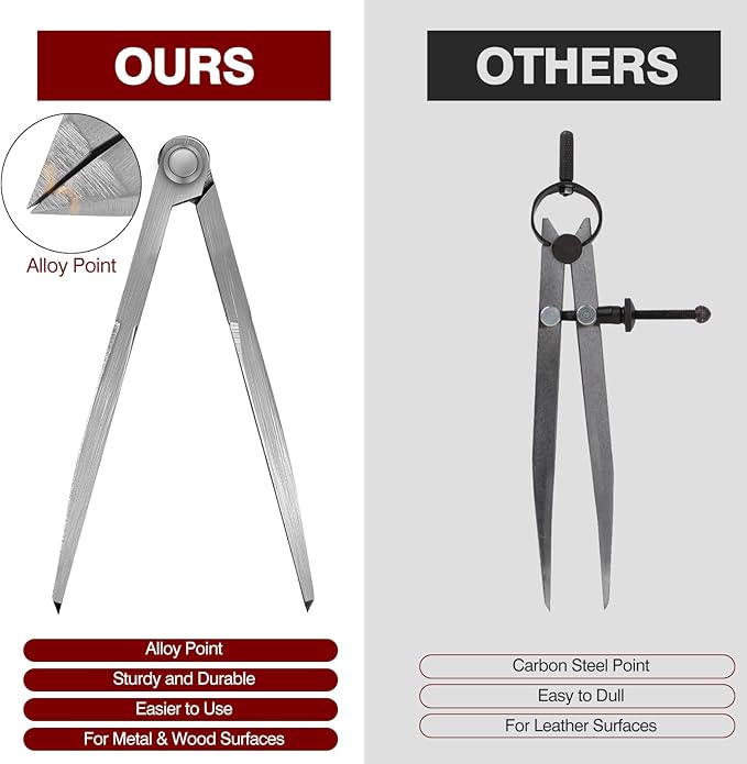 Alloy Leather Divider, Professional Navigation Divider Compass Geometry Tool, Metal Leather Work Scribe Tool Woodworking Drafting Carpenter Compass for Geometry