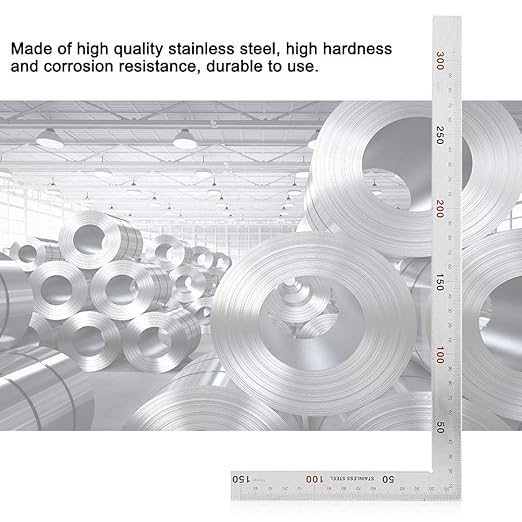 L-Shaped Framing Square Stainless Steel 90 Degree Right Angle Square Ruler Carpenter’s Square Metal Measurement Square Tool(300mm*150mm)