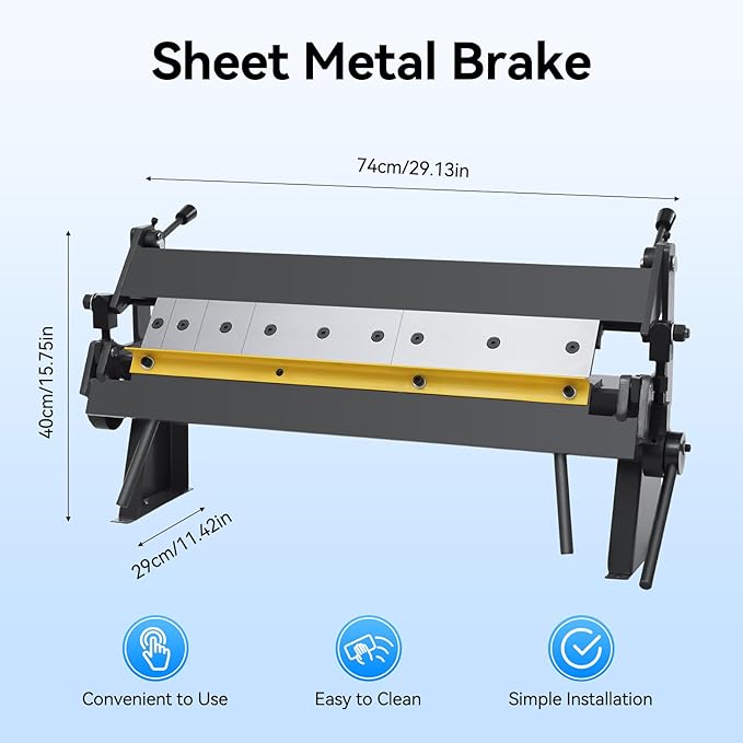 1-24'' Pan & Box Brake, 0-135° Bending Angle Sheet Metal Bender Folder Former Capable of Handling 20 Gauge Low Carbon Steel with Removable Fingers for Bending Carbon Steel Copper Aluminum Plates