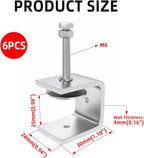 1.2 Inch Stainless Steel Heavy-Duty Clamp, Stainless Steel C-Shaped Clamp with 1-Inch Opening, Suitable for Woodworking Bonding, Cutting and Installation. 6pcs