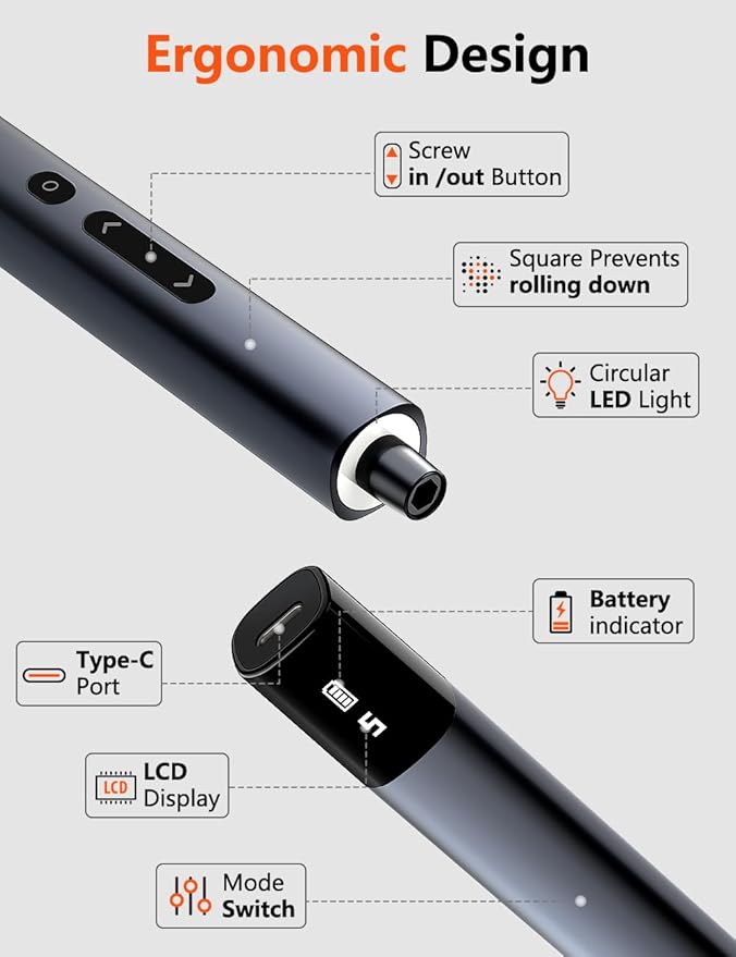 Mini Electric Screwdriver Set, Small Electric Precision Screwdriver with 5 Torque Levels, Max 0.75N.m, 500mAh Battery, 50-in-1 Cordless Power Screwdriver Kit for Laptop, Phone & Electronics Repair