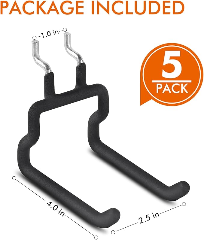 LIGHT DUST Utility Heavy Duty Pegboard Hooks - 5Pack Peg Board Accessories for Hanging Tools Fit 1/4" Peg Holes - Pegboard Organizer Large Tool Holders for Garage Workshop Shed