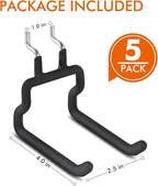 LIGHT DUST Utility Heavy Duty Pegboard Hooks - 5Pack Peg Board Accessories for Hanging Tools Fit 1/4" Peg Holes - Pegboard Organizer Large Tool Holders for Garage Workshop Shed