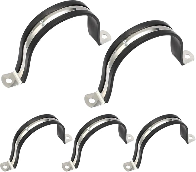 5PCS Reinforced Rigid Pipe Strap Clamp 2-7/8 Inch Conduit Clamp with Rubber Straps, Pipe Brackets for Mounting 2 Hole U Clamps Brackets Strap Hanger Tube Tension Clips Heavy Duty