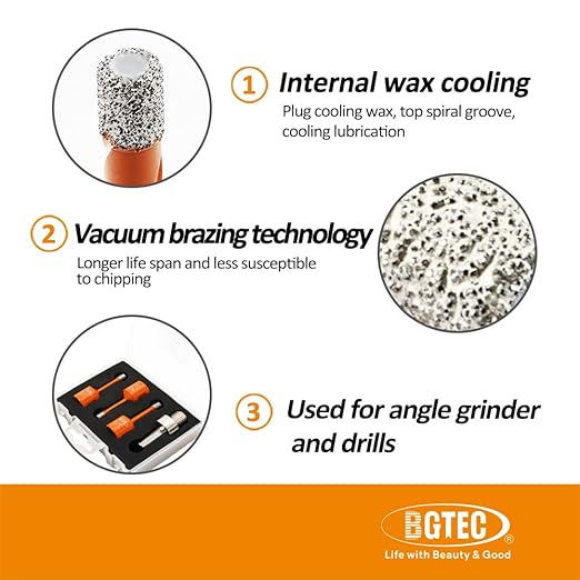 Diamond Core Drill Bit Kit BGTEC Diamond Hole Saw Tile Cutter for Porcelain Tile Ceramic Marble Brick Granite Stone, 5/8"-11 Thread Hole Saw 6/6/6mm+HEX Adapter