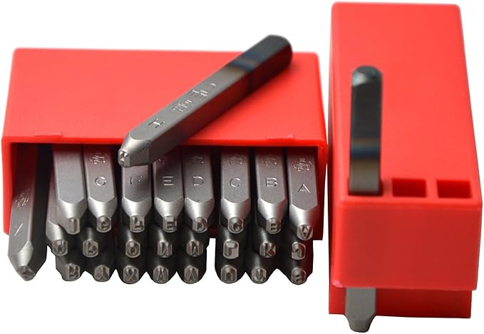 27pcs Heavy Duty Steel Stamp Uppercase Letters 1/8 3mm Hand Stamping Character Mark Code Alphabet Punch Kit for Bracelet Ring Jewelry Sheet Metal Plate Making Mold Die