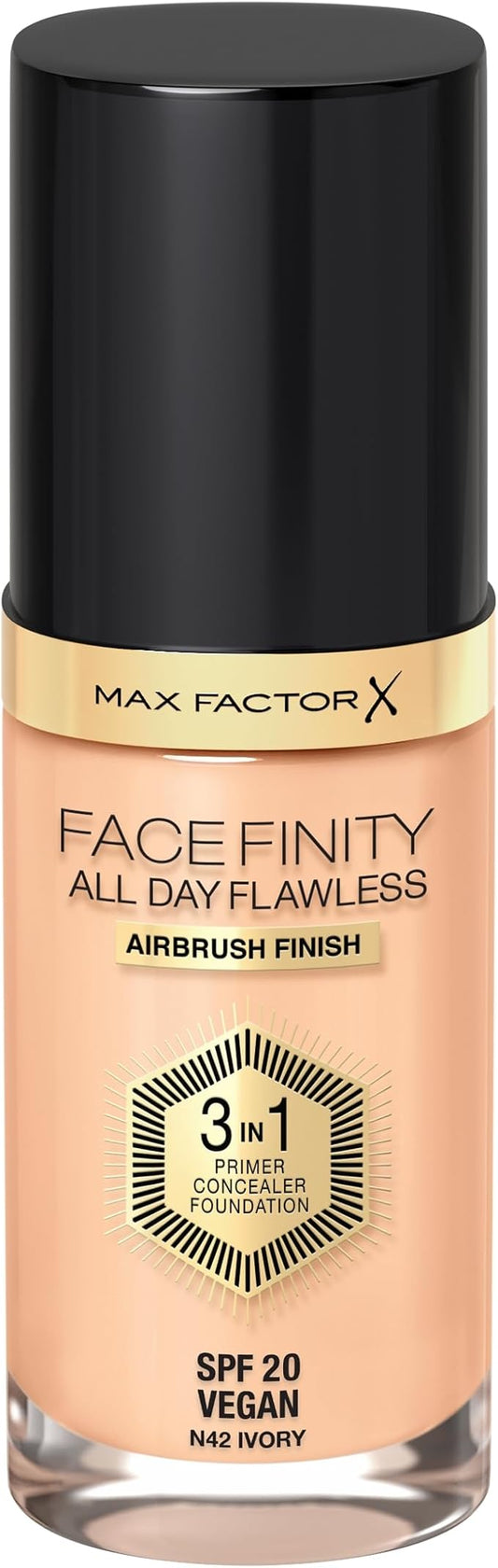 Max Factor Facefinity 3-in-1 All Day Flawless Liquid Foundation, SPF 20-42 Ivory, 30 ml-VeraVaultWomen