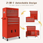 13-Drawer Double Doors Handle Rolling Tool Chest, 2 in 1 Detachable Rolling Tool Chests, Large Tool Boxes with Lock, Metal Standing Tool Cabinet for Garage Workshop(Red)