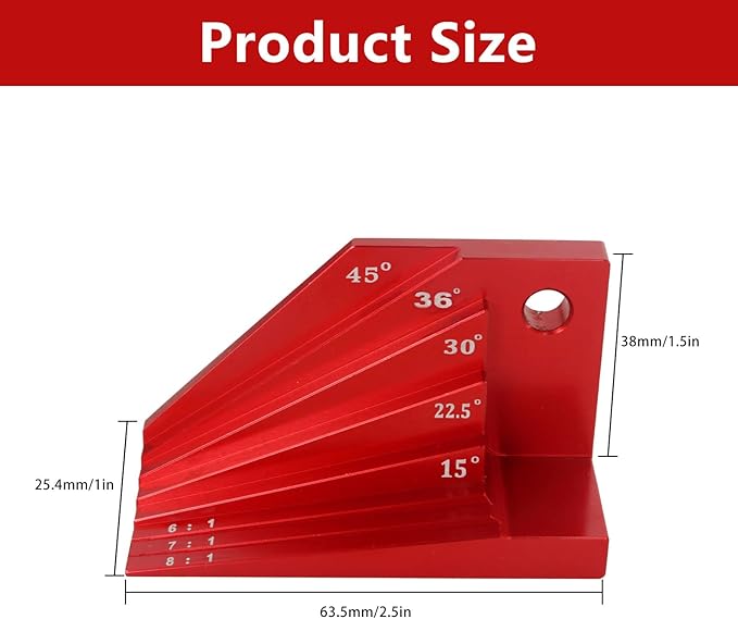 Bevel Block Gauge, Aluminum Alloy Angle Finder Universal Bevel Protractor for Protractor Woodworking Tools Angles for 1:6, 1:7 and 1:8 Dovetails, Miter Angles of 15°, 22-1/2°, 30°, 36° and 45°