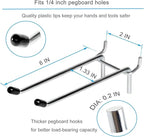 10 Pcs Pegboard Hooks, 6 Inch Peg Board Hooks, Pegboard Pegs Accessories with Rubber Tipped, Double Peg Hook Fit 1/4” Hole, Heavy Duty Tool Utility Hook for Hanging Tools, Bags and More