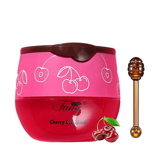 1 PCS Bee Lip Balm Lip Mask Honey Pot, Cherry Moisturizing Sleeping Lip Mask Overnight with Sticks, Lip Balm Honey Pot Lip Balm Hydrating Prevention Dry and Crack Lip Scrubs Exfoliator-VeraVaultWomen