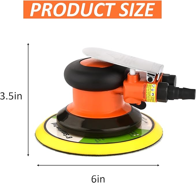 ZHONGAN 6" Pneumatic Air Random Orbital Sander for Wood Working, Heavy Duty Pneumatic Polishing Tool
