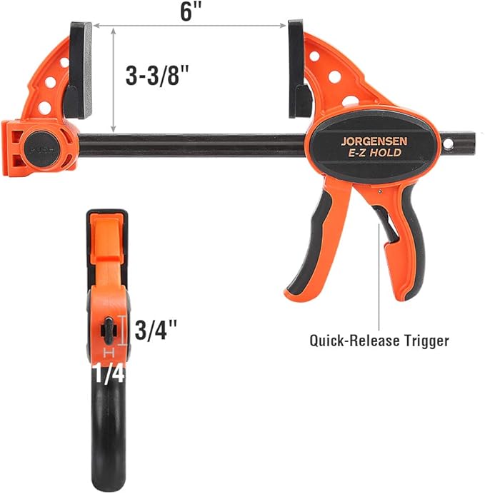 Jorgensen 6" One Hand Clamp/Spreader, 300 Lbs Clamping Force, E-Z Hold Bar Clamps Set, Medium Duty, 2-pack