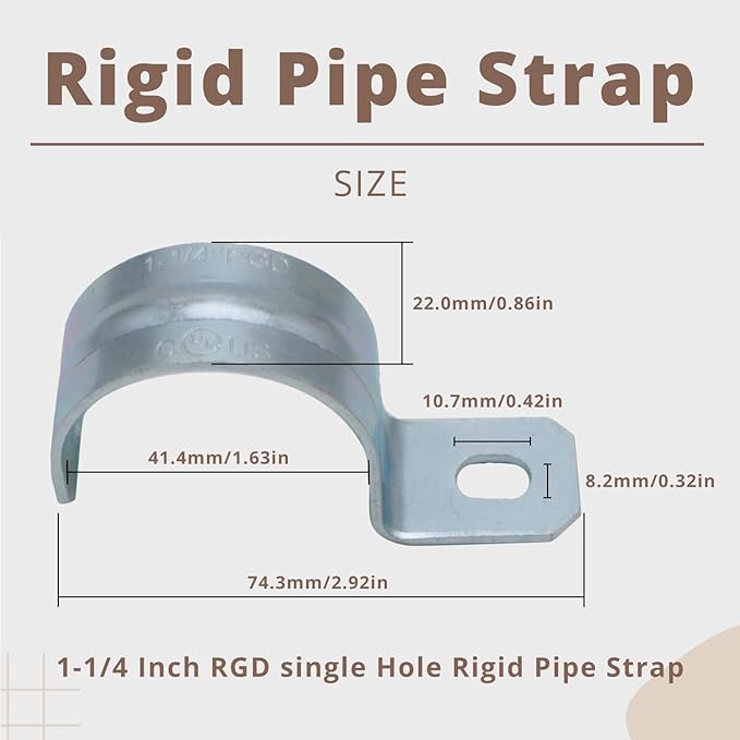1-1/4 inch 25PCS Zinc-Plated Steel Rigid Pipe, 1 Holes Cable U Bracket Pipe Clamp Electrical Conduit Straps for EMT Conduit RustResistant Straps for Reliable Installation