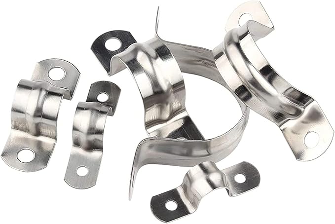 30 Pcs 1-1/2inch Rigid Pipe Strap,Two Hole Stainless Steel Strap U Bracket, Widened Tube Strap Tension Clip Assortment Kit Heavy Duty Pipe Clamp for Pipe Fixing（50mm）