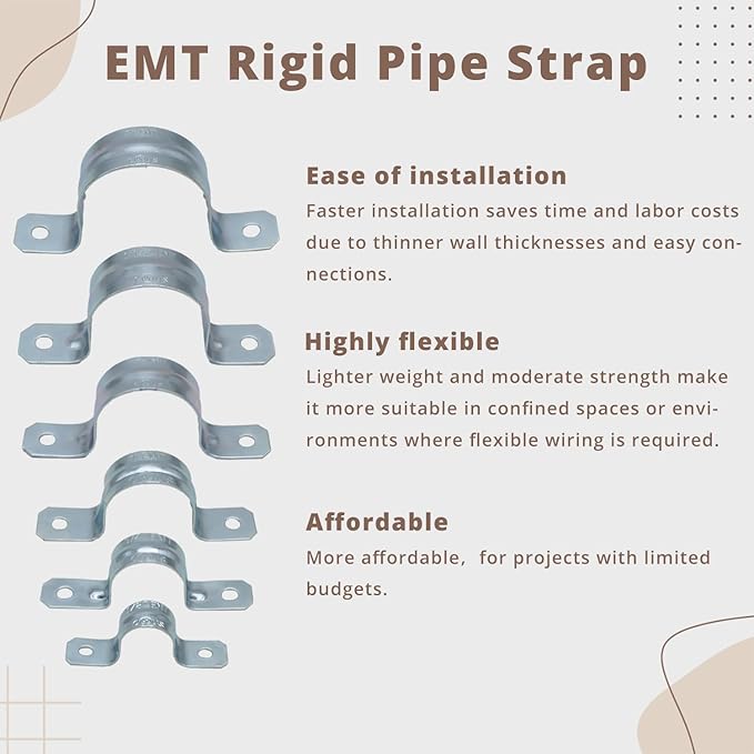 1/2 Inch Zinc-Plated Steel Pipe Clamp, Steel Rigid Pipe, 2 Holes U Bracket, Pipe Clamp, Electrical Conduit Straps (100PCS)