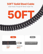 VEVOR Drain Cleaning Machine 50 FT x 3/8 Inch, Sewer Snake Machine Auto Feed, Drain Auger Cleaner with 4 Cutter & Air-Activated Foot Switch for 1" to 4" Pipes, Orange, Black