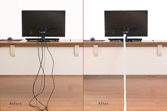 Alex Tech 25ft - 1/2 inch Cord Protector Wire Loom Tubing Cable Sleeve Split Sleeving for USB Cable Power Cord Audio Video Cable - Protect Cat from Chewing Cords - White