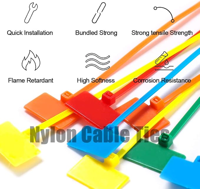 Glarks 150-Pieces 6 Colors 6 Inch Nylon Cable Marker Ties Self-locking Cord Tags Write on Ethernet Label Wire Straps with 3 Marker Pens and 288pcs White Cable Labels for Home and Office Use