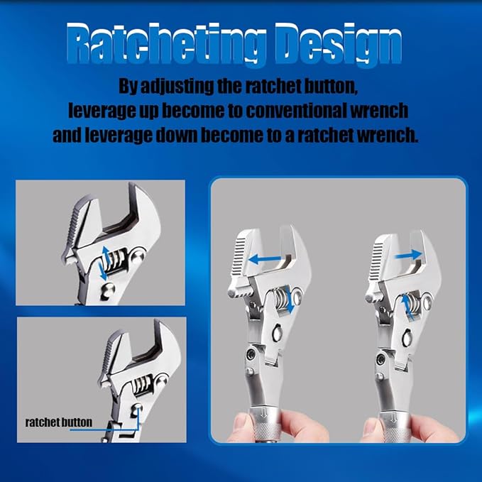 Flex Head Adjustable Wrench, 10-12.4 inch Flexible Retractable Ratchet Crescent Wrench, 180° Rotable for Use in Tight Spaces, Pipe Repair
