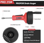 PFO-FOR Drain Auger for 3/4"-2" Pipe, Plumbing Snake Hair Drain Clog Remover, 16.5 ft Cable Unblocking Hand Auger Cleaner Tools, Manual Or Powered for Sink Kitchen Bathroom Shower Bathtub