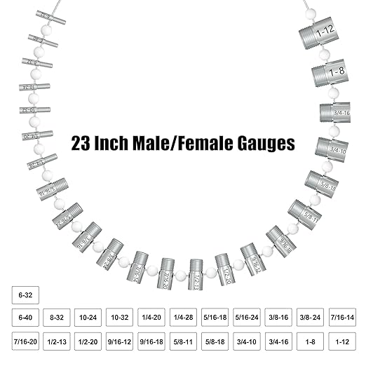 (Patent)CKE Upgraded Nut & Bolt Thread Checker Wire Loop Design - 44 Male/Female - Inch & Metric Detachable Nut and Bolt Thread Size Checker Identifier Gauges