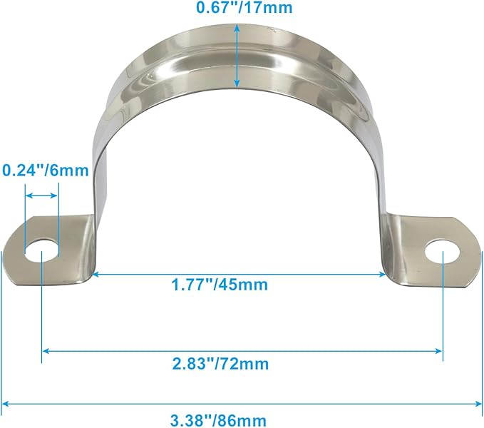 Hordion 10Pcs 1-3/4" Two Hole Strap U Bracket, M45 Rigid Pipe Strap Stainless Steel Conduit Clamp for Fixing Pipe